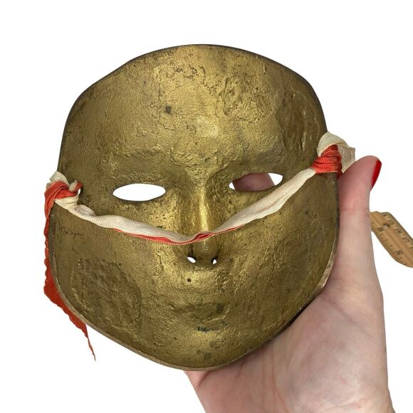 Vtg. Brass Mask Hand Painted Birds Enamel Wall Art Theater Decor - Picture 6 of 9